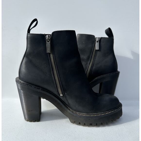 Dr Martens Magdalena Black Leather Boots Chunky Platform Block Heel Goth Size 8 - Picture 2 of 10